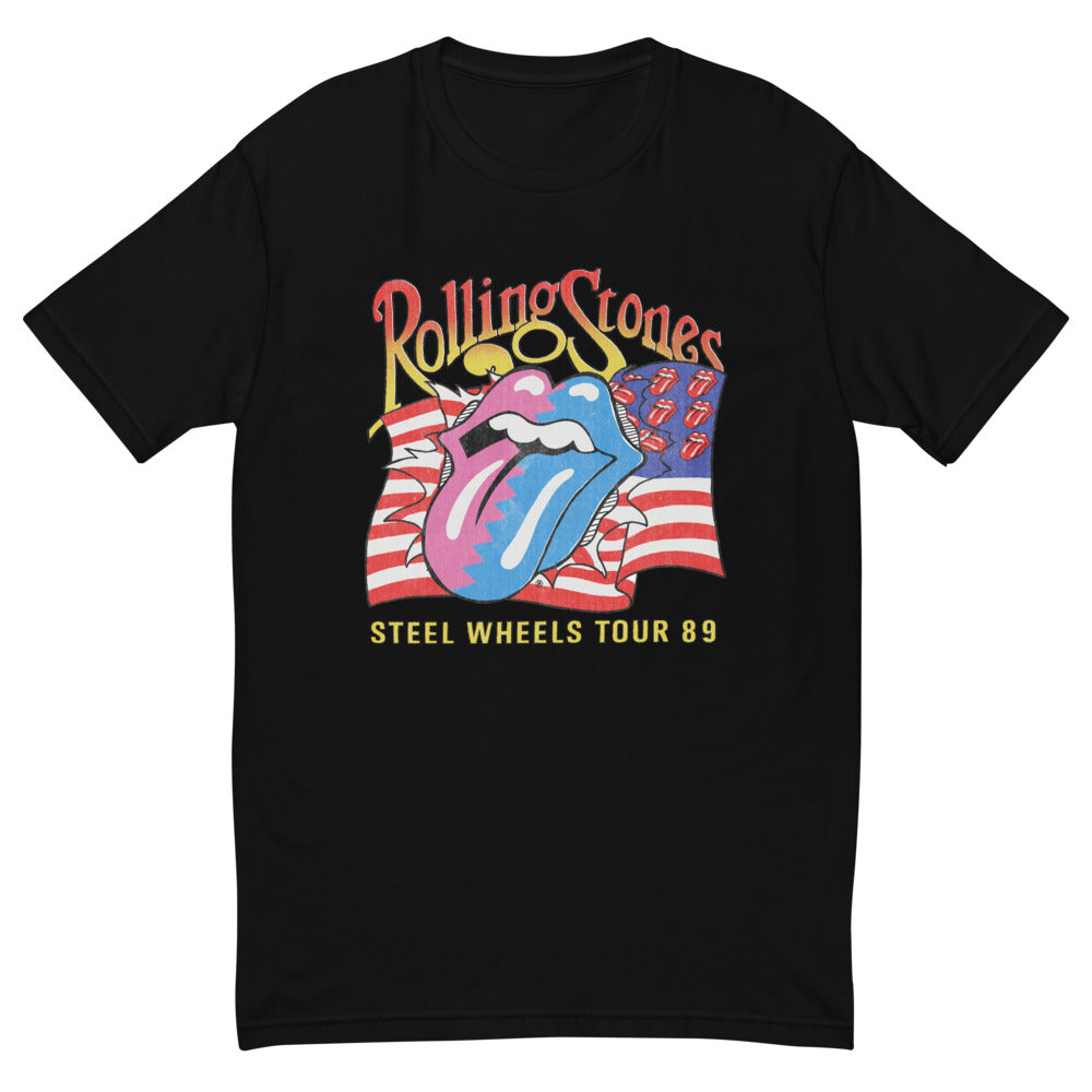 Buy Vintage 80's The Rolling Stones 1989 Steel Wheels classic rock concert tour band tee Black T Shirt Size M